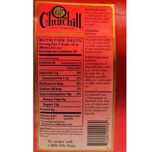 Lion Spice Chai Tea Close Up of Ingredients and Nutrition Facts. Serving size 3 Tbsps, makes 6 fl. oz., 93 calories per serving. First 3 ingredients are sugar, non-dairy creamer, non-fat dry milk