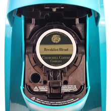 Load image into Gallery viewer, Churchill Coffee Company. Breakfast Blend Unflavored Coffee in single use pods for use in Keurig K-Cup Compatible Brewers. 2.0 Compatible. 12 Count. Regular
